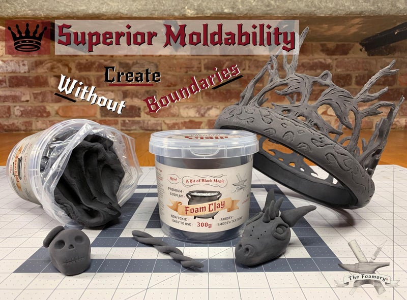 The Foamory Moldable Cosplay Foam Clay (300g Black) High Density Air Dry Clay, EVA Foam Sands Paints Easily, Non-Toxic Safe for Kids, Adults & Crafts - Image 2